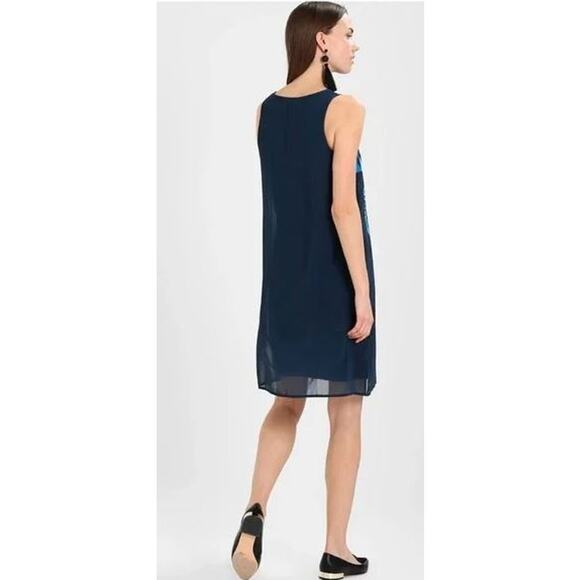 Desigual 38/6 US/Small Chiffon Layered Shift Dress Blue Silky Slit Sleeveless - Picture 2 of 8